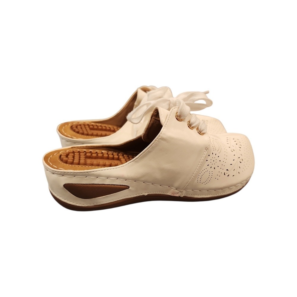 Mule Sneakers Women 40 White Laser Cut Comfort Nursing Walking Shoes orthopedic